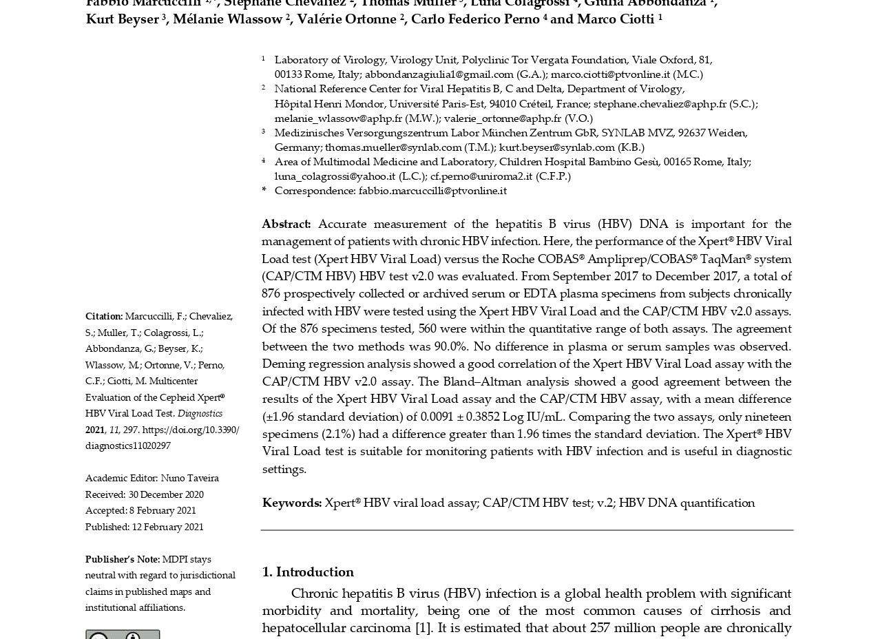 Multicenter Evaluation of the Cepheid Xpert® HBV Viral Load Test