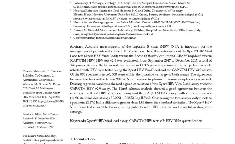 Multicenter Evaluation of the Cepheid Xpert® HBV Viral Load Test